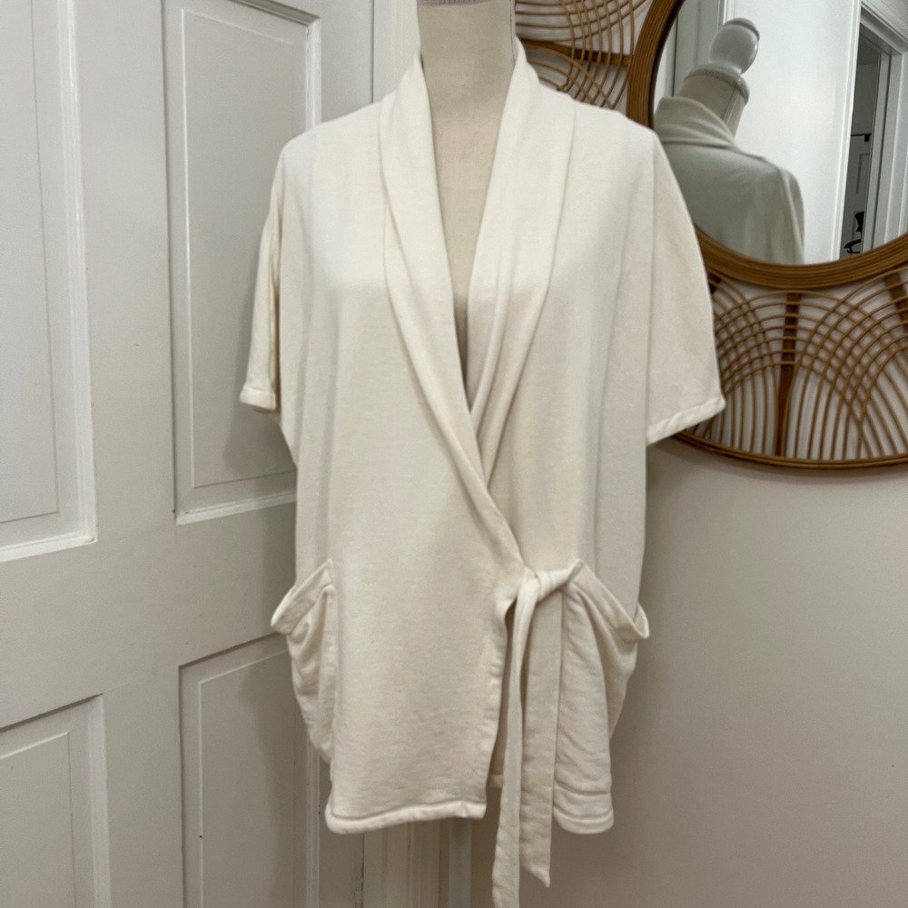 Eileen Fisher Jerry Drape Neck Kimono Wrap Jacket Top S/M Organic Cotton Linen